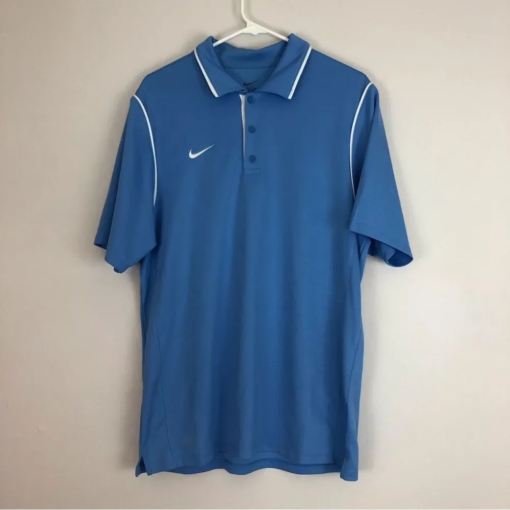 Nike Dri-Fit Men's Medium UNC Blue Polo Top Athletic Button Front Shirt